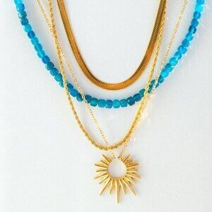 Sun Pendant Necklace Waterproof Gold Layering Necklace Sunburst Gorgeous Jewelry